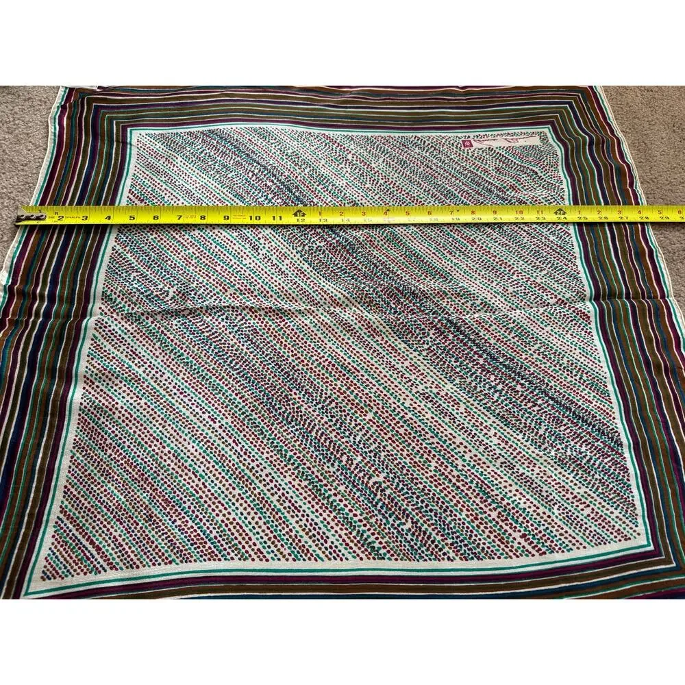 Vintage 70s Silk Square Scarf Stripe Retro Quiet Luxury Japan Old Money Classic